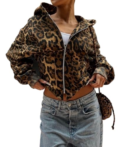 Amazon.com: Hesaco Zip Up Hoodie Women Cheetah Print Hoodie